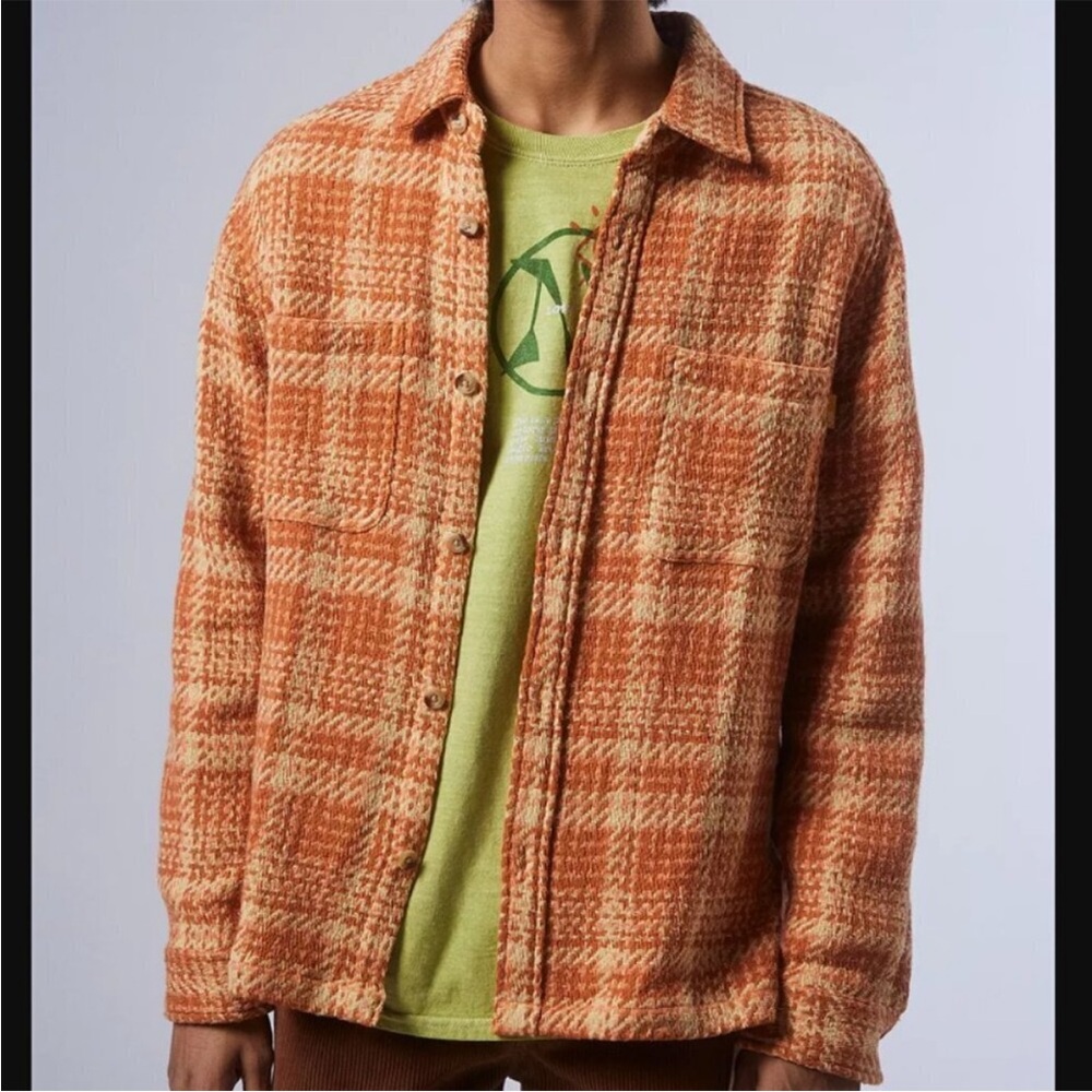 Urban Outfitters Orange Checkered Shirt Jacket